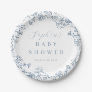 Plato De Papel Chorreo Floral Vintage Azul para Bebé