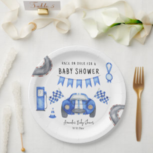 Plato De Papel Chorro de Acuarela Azul Baby Shower