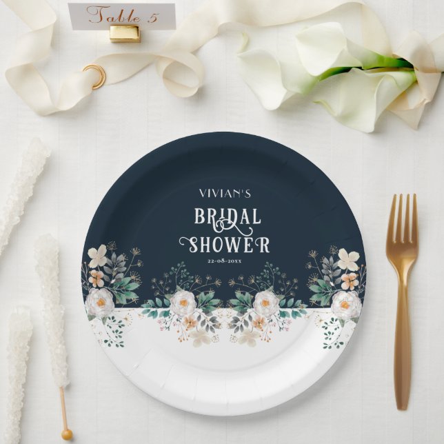 Plato De Papel Chorro de Acuarela Floral en Profundo Sueño Desped (Boda)