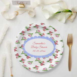 Plato De Papel Chorro de acuarela Flores Vintage Baby Shower