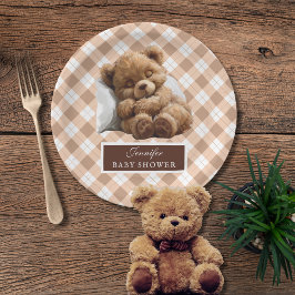 Plato De Papel Chorro de Acuarela Oso de Peluche Baby Shower