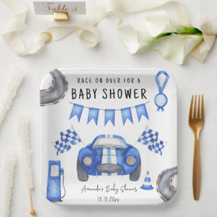 Plato De Papel Chorro de agua azul Baby Shower de coche de carrer