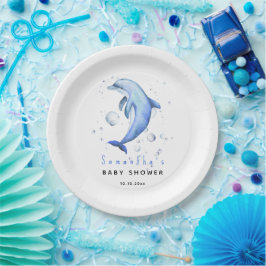 Plato De Papel Chorro de agua del océano delfín baby shower