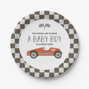 Plato De Papel Chorro de bebé de coche de carreras rojo vintage