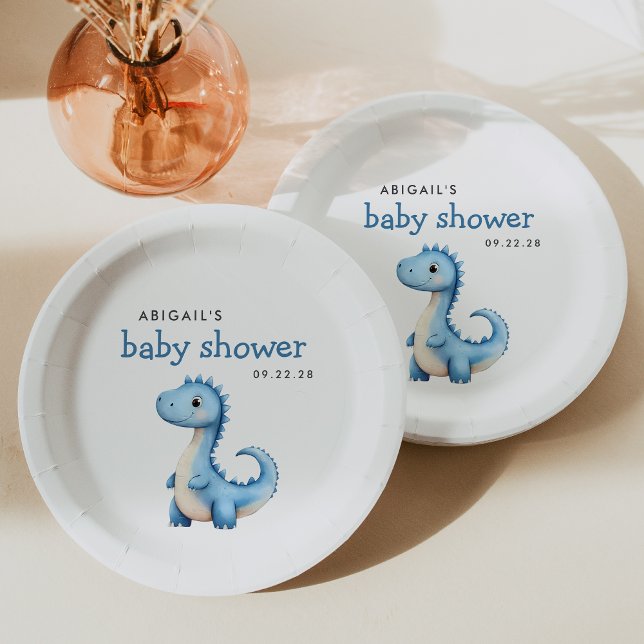 Plato De Papel Chorro de Bebé de Dinosaurio Azul Adorable (Subido por el creador)