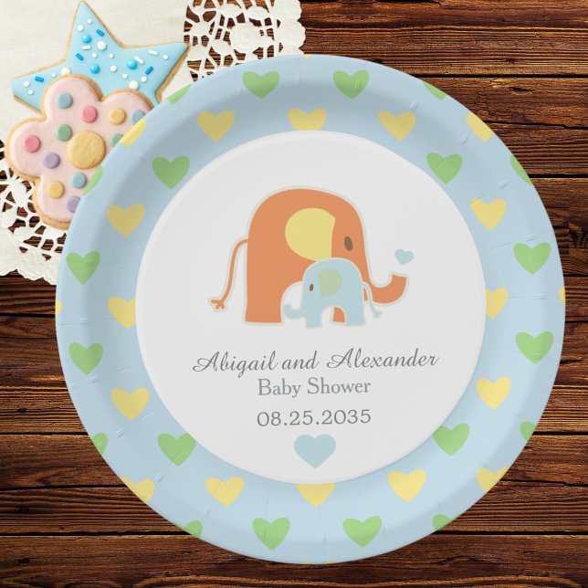 Plato De Papel Chorro de Bebé de Mamá y Elefante Azul (Subido por el creador)