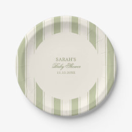 Plato De Papel Chorro de bebé de rayas verdes clásicas elegantes