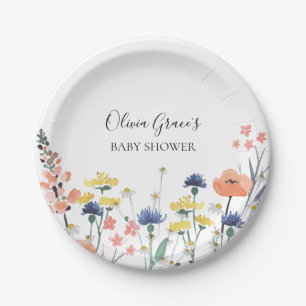 Plato De Papel Chorro de bebé floral acuarela de flores silvestre