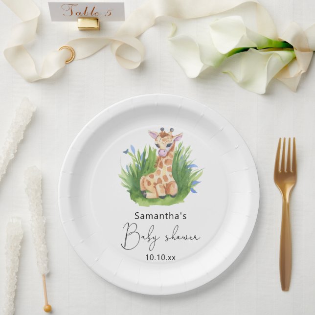 Plato De Papel Chorro de bebé jirafa Safari (Boda)