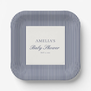 Plato De Papel Chorro de bebé preppy de raya a cuadros azul marin