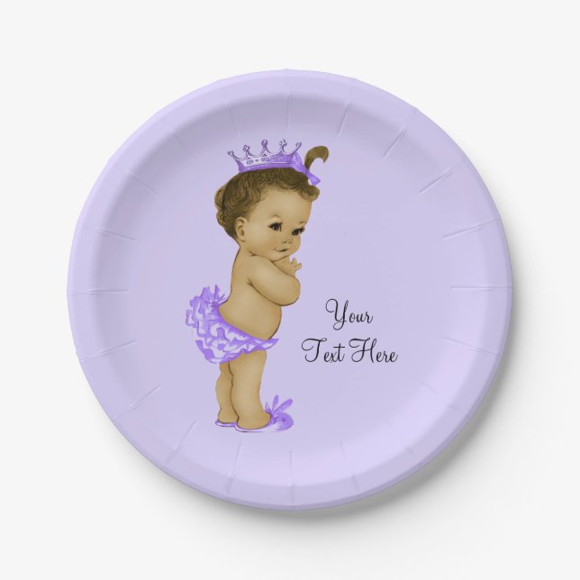 Plato De Papel Chorro de Bebé Princesa Étnica (Anverso)