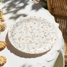 Plato De Papel Chorro de flores silvestres para baby shower boho