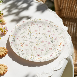 Plato De Papel Chorro de flores silvestres para baby shower boho