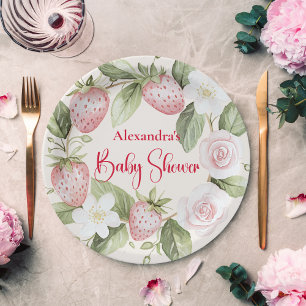Plato De Papel Chorro de Fresa para Baby Shower