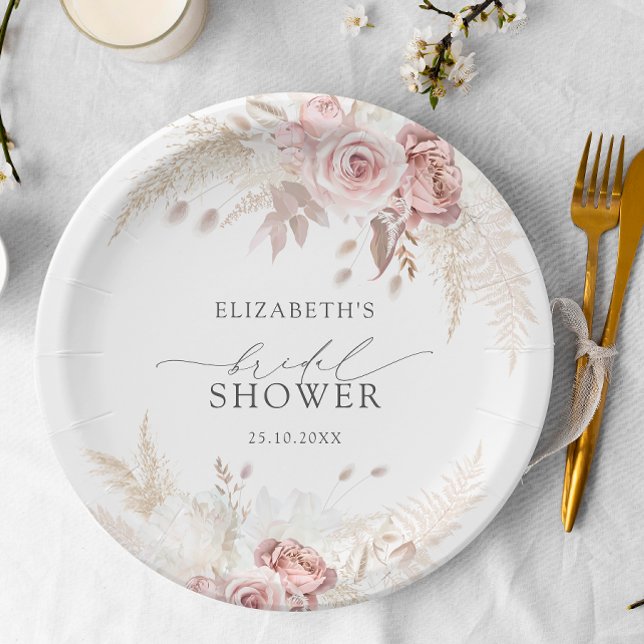 Plato De Papel Chorro de Rosas Rosadas Bridal Shower Floral (Subido por el creador)