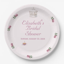 Plato De Papel Chorro de té del Jardín Rosa para Despedida de Sol