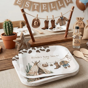 Plato De Papel Chorro infantil elegante del oeste americano rústi