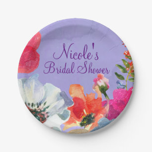 Plato De Papel Chorro Nupcial Chic Pop Floral Pintado de Morado I