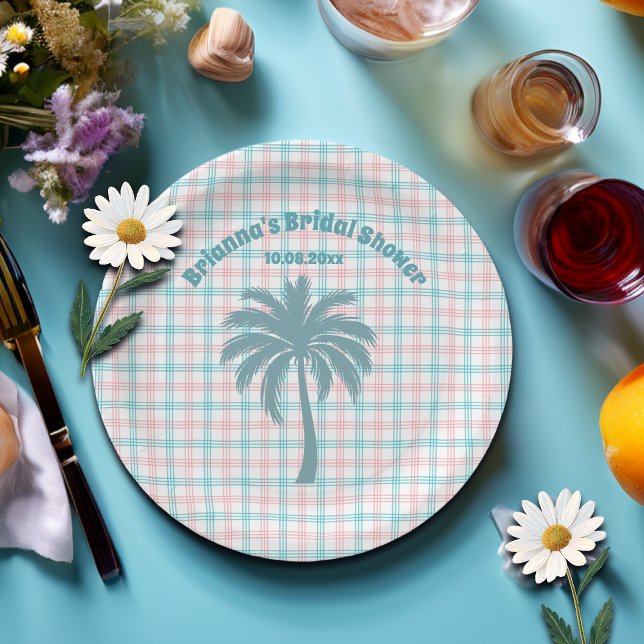 Plato De Papel Chorro Nupcial de Palma Azul Rosa Cuadriculado (Subido por el creador)