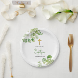 Plato De Papel Christening Baptism Boy Chica Watercolor Greenerat