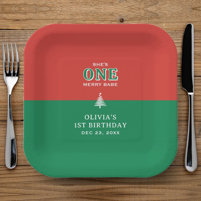Plato De Papel Christmas 1st Birthday Party Festive Red & Green (Christmas 1st Birthday Party Festive Red & Green Paper Plates
)