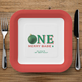 Plato De Papel Christmas 1st Birthday Party Merry Ornament