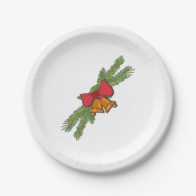 Plato De Papel Christmas Bell Print with Pine & red bow wall art (Anverso)