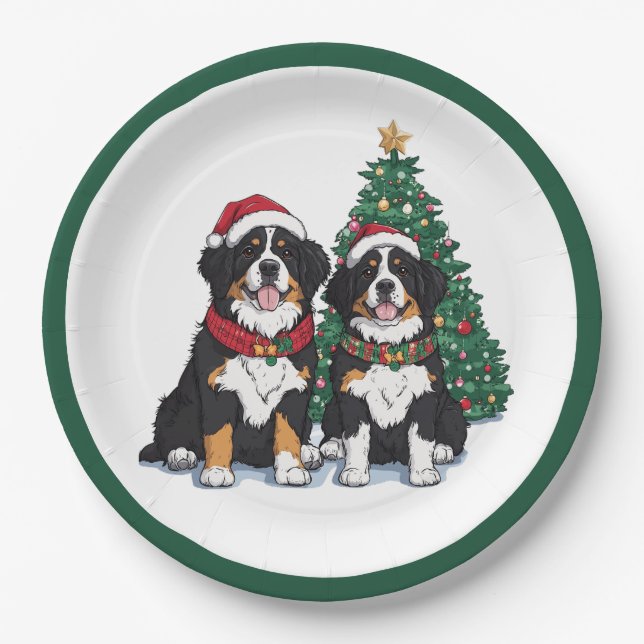 Plato De Papel Christmas Bernese Mountain Dogs (Anverso)