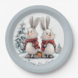 Plato De Papel Christmas Bunny and gift, personalized