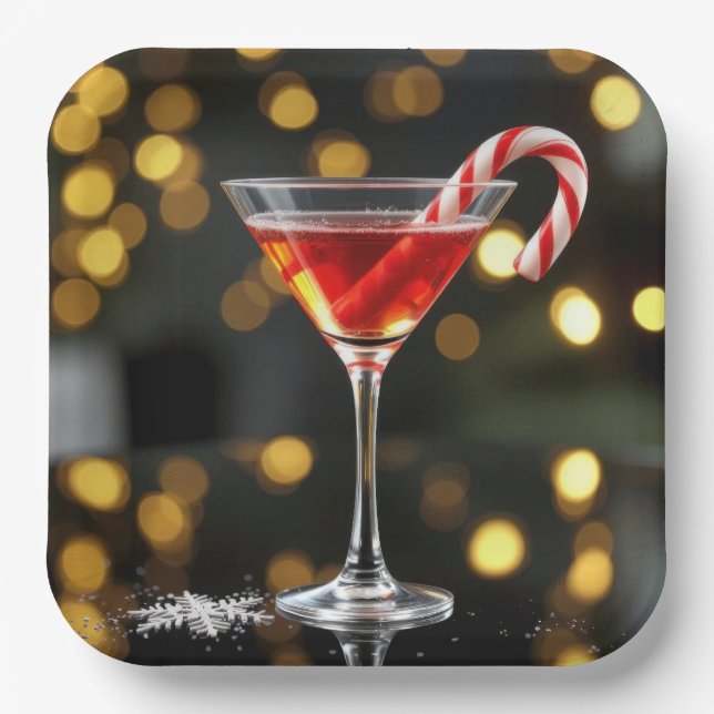Plato De Papel Christmas Candy Cane In a Cocktail (Anverso)