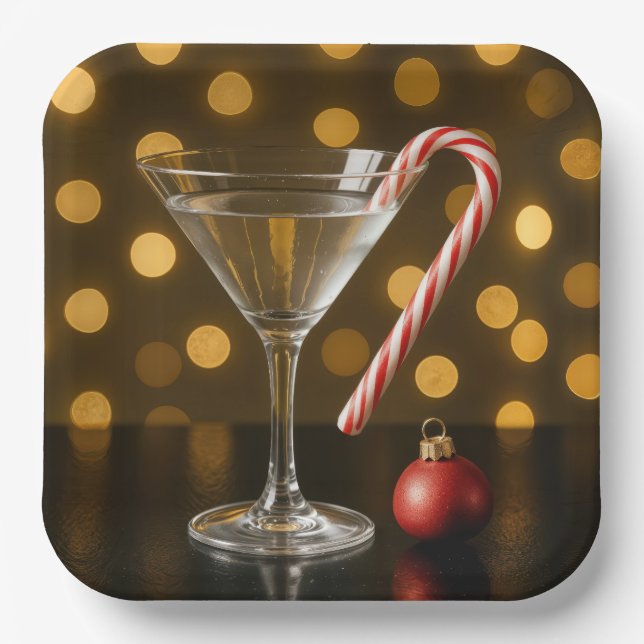 Plato De Papel Christmas Candy Cane On a Martini Glass (Anverso)
