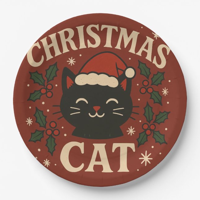 Plato De Papel Christmas Cat Paper Plate (Anverso)