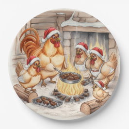 Plato De Papel Christmas Chickens Roasting Chestnuts, Plates