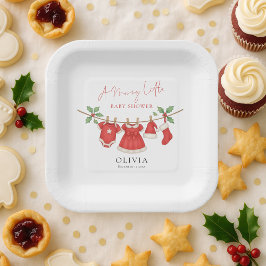 Plato De Papel Christmas Clothesline Merry Little Baby Shower