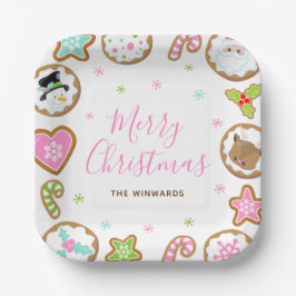 Plato De Papel Christmas Cookies Merry Christmas Pink and Green