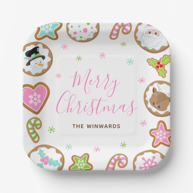 Plato De Papel Christmas Cookies Merry Christmas Pink and Green (Anverso)