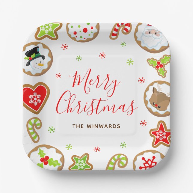Plato De Papel Christmas Cookies Merry Christmas Red and Green (Anverso)