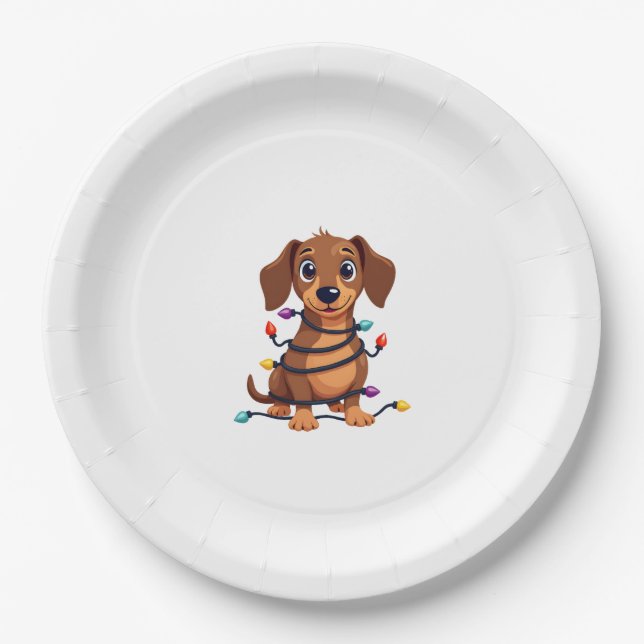 Plato De Papel Christmas Dachshund Lights (Anverso)