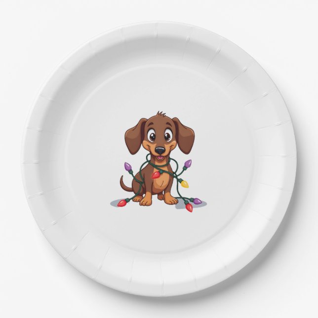 Plato De Papel Christmas Dachshund Lights (2) (Anverso)