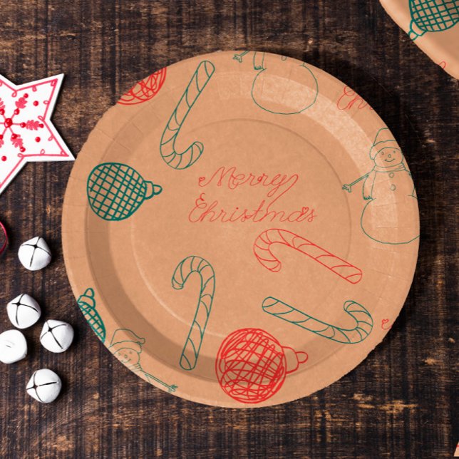 Plato De Papel Christmas Doodle Pattern | Snowmen, Trees & Candy  (Subido por el creador)