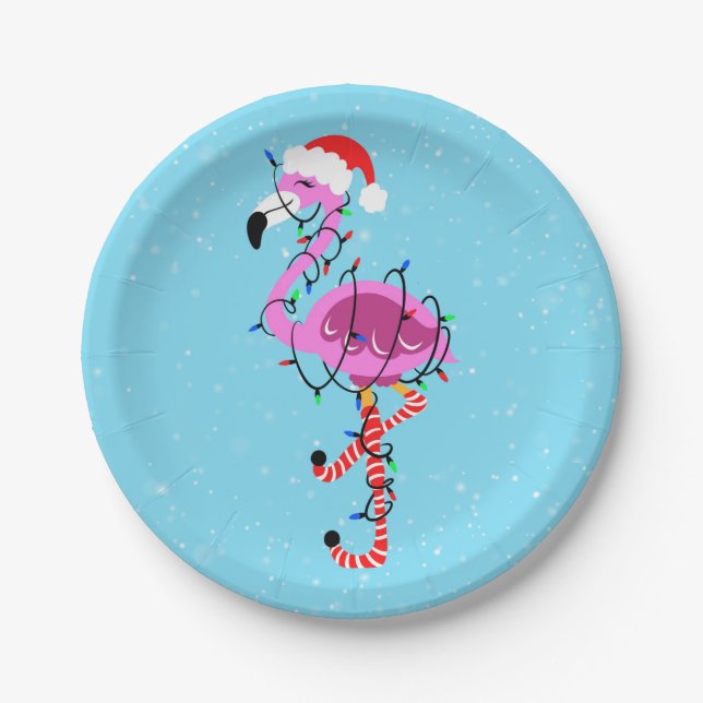 Plato De Papel Christmas Flamingo (Anverso)