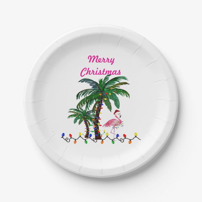 Plato De Papel Christmas flamingos tropical party plates (Anverso)
