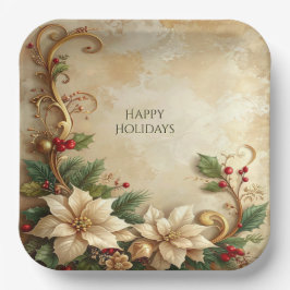 Plato De Papel Christmas Floral Holiday Paper Plate