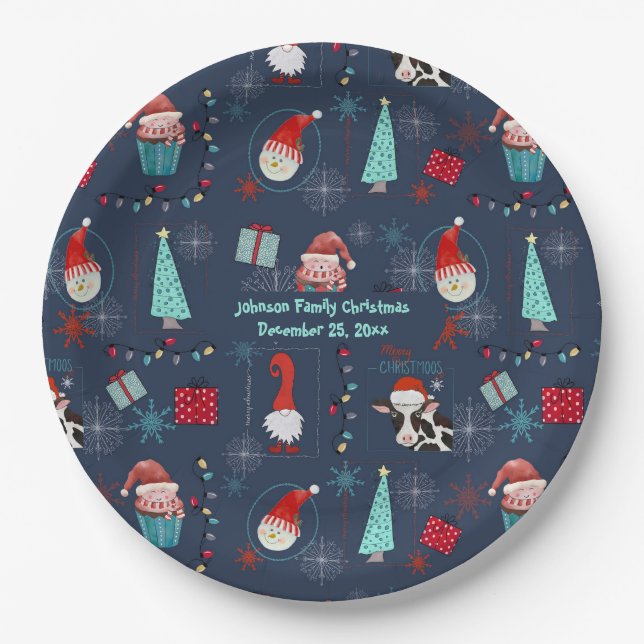 Plato De Papel Christmas Fun Custom Name and Date (Anverso)