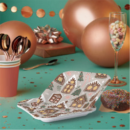 Plato De Papel Christmas Gingerbread Houses Holiday Pattern