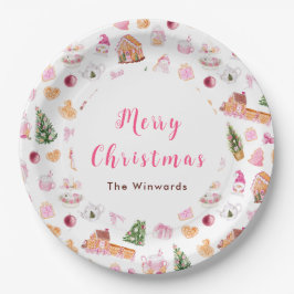 Plato De Papel Christmas Gingerbread Pink Merry Christmas