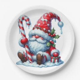 Plato De Papel Christmas Gnome with Candy and Gift Box