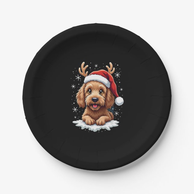 Plato De Papel Christmas Goldendoodle Dog Reindeer Holiday Doodle (Anverso)