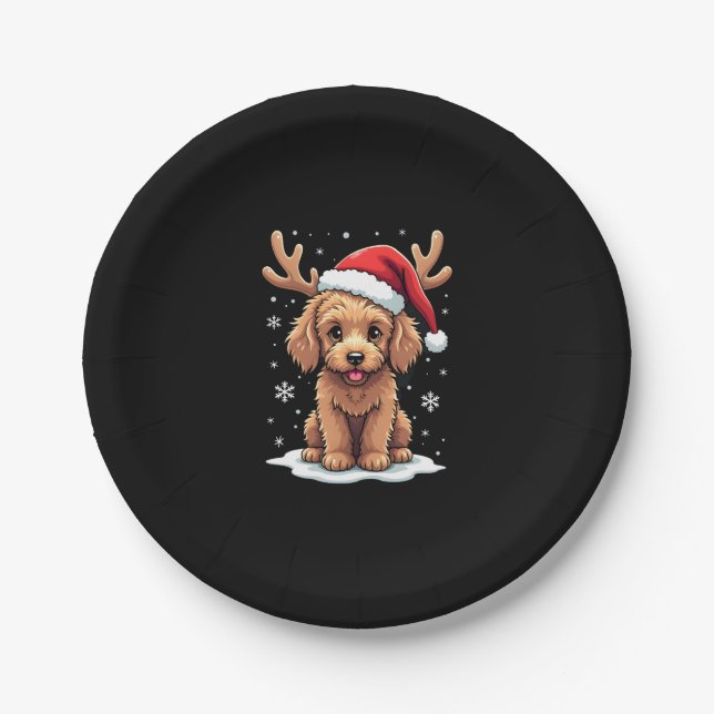 Plato De Papel Christmas Goldendoodle Dog Reindeer Holiday Doodle (Anverso)