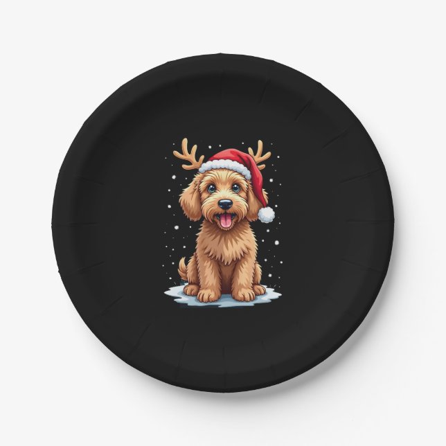 Plato De Papel Christmas Goldendoodle Dog Reindeer Holiday Doodle (Anverso)